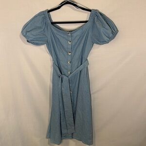 Jealous Tomato Denim Belted Puff Sleeve Dress Size Small Button Front Pockets!